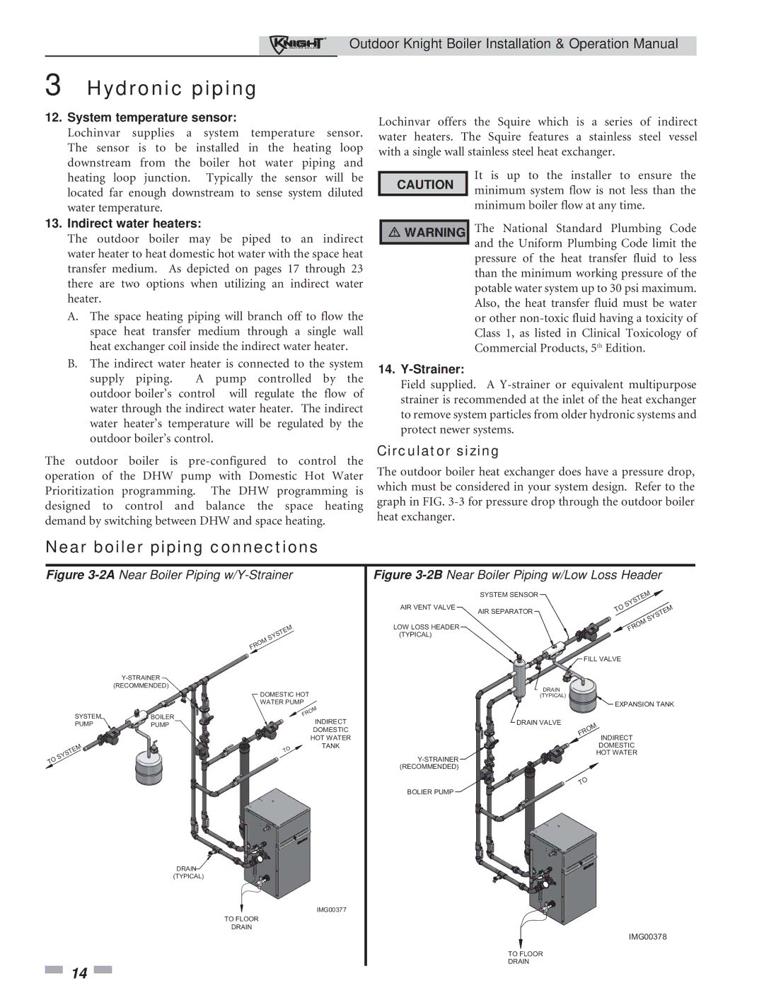 Lochinvar 151-286 Near boiler piping connections, Circulator sizing, System temperature sensor, Indirect water heaters 