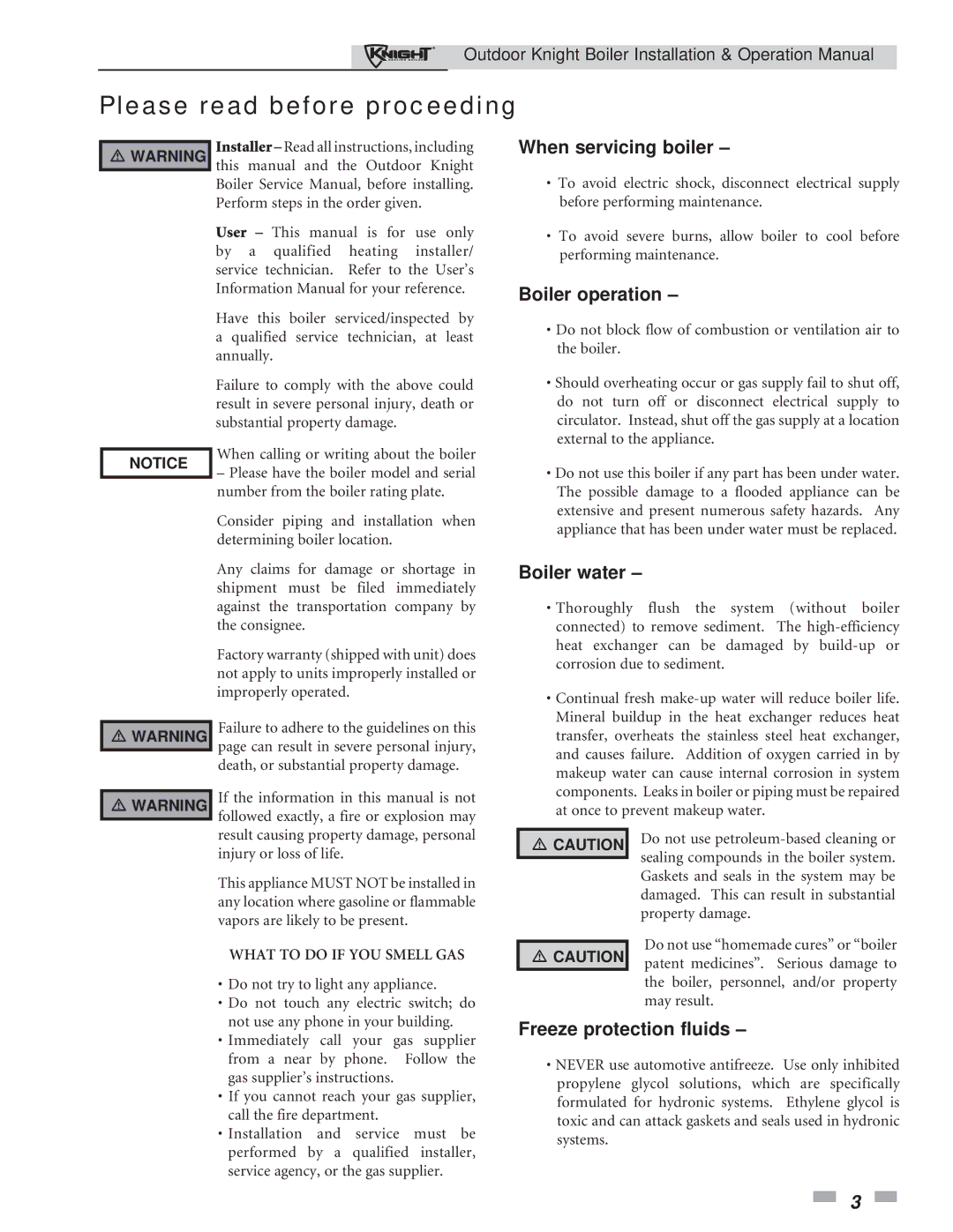 Lochinvar 151-286 operation manual Please read before proceeding, When servicing boiler 