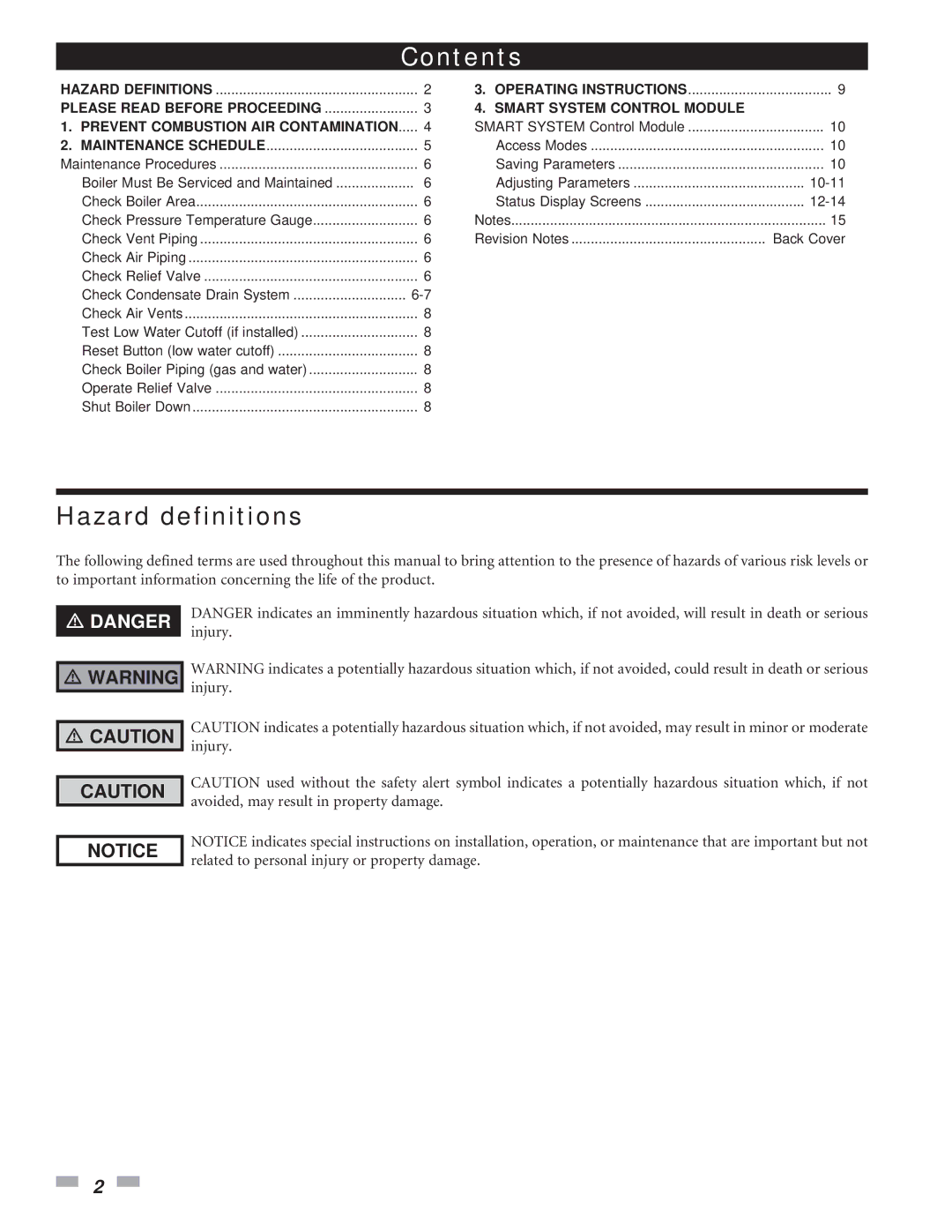 Lochinvar 151, 286 manual Contents 