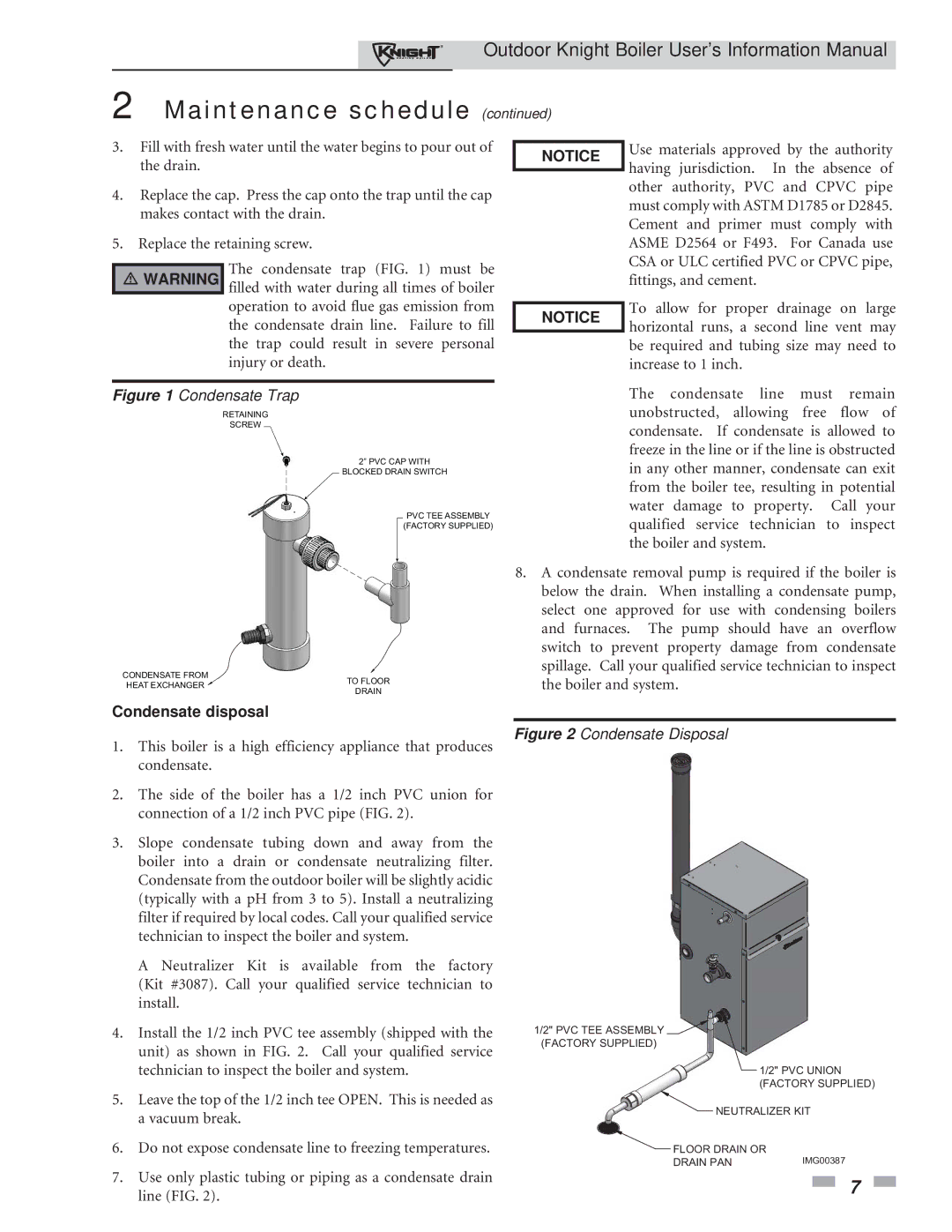 Lochinvar 286, 151 manual Condensate Trap, Condensate disposal 