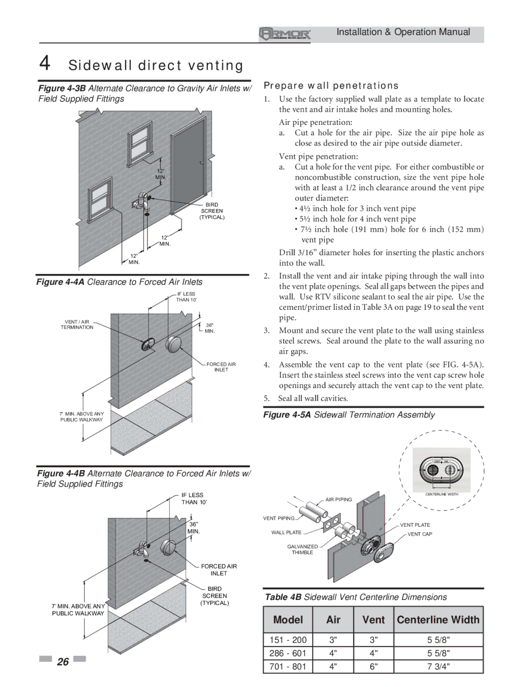 Lochinvar 151 operation manual Prepare wall penetrations, Seal all wall cavities 