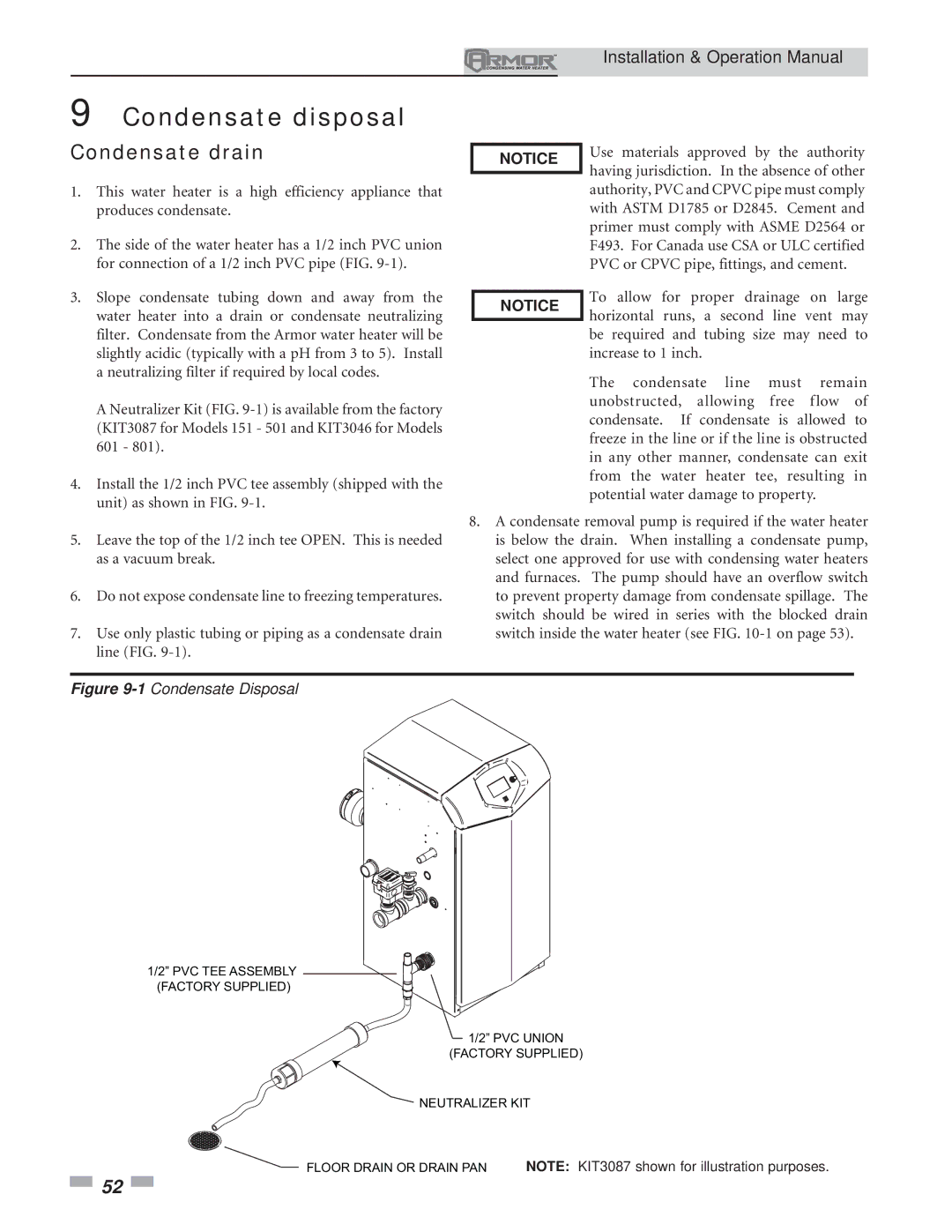 Lochinvar 151 operation manual Condensate disposal, Condensate drain 