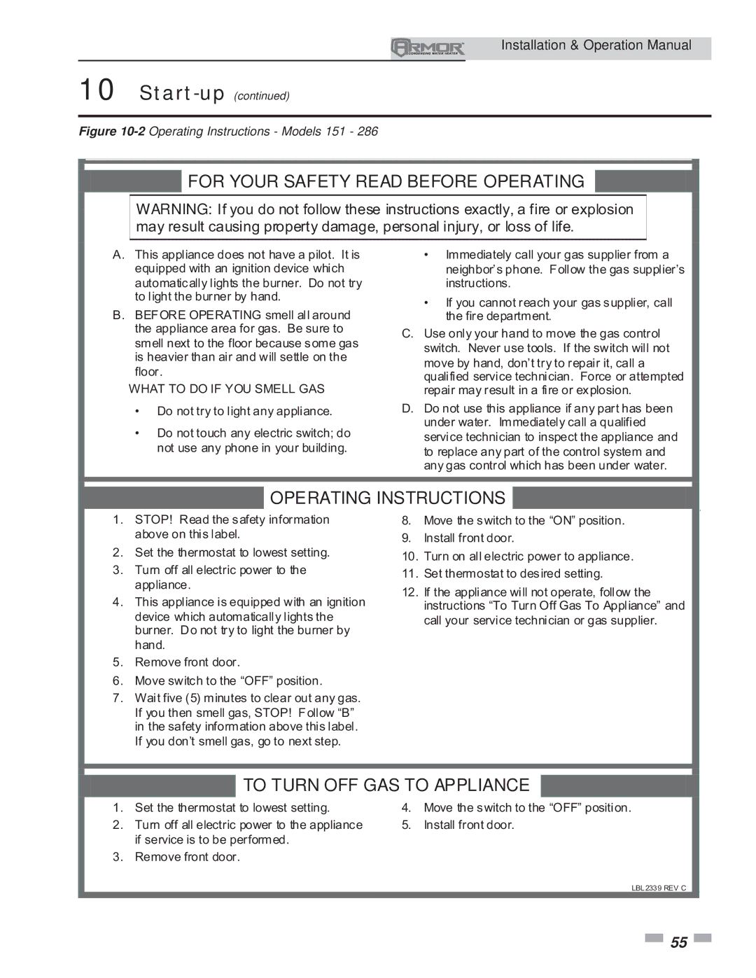 Lochinvar 151 operation manual For Your Safety Read Before Operating 