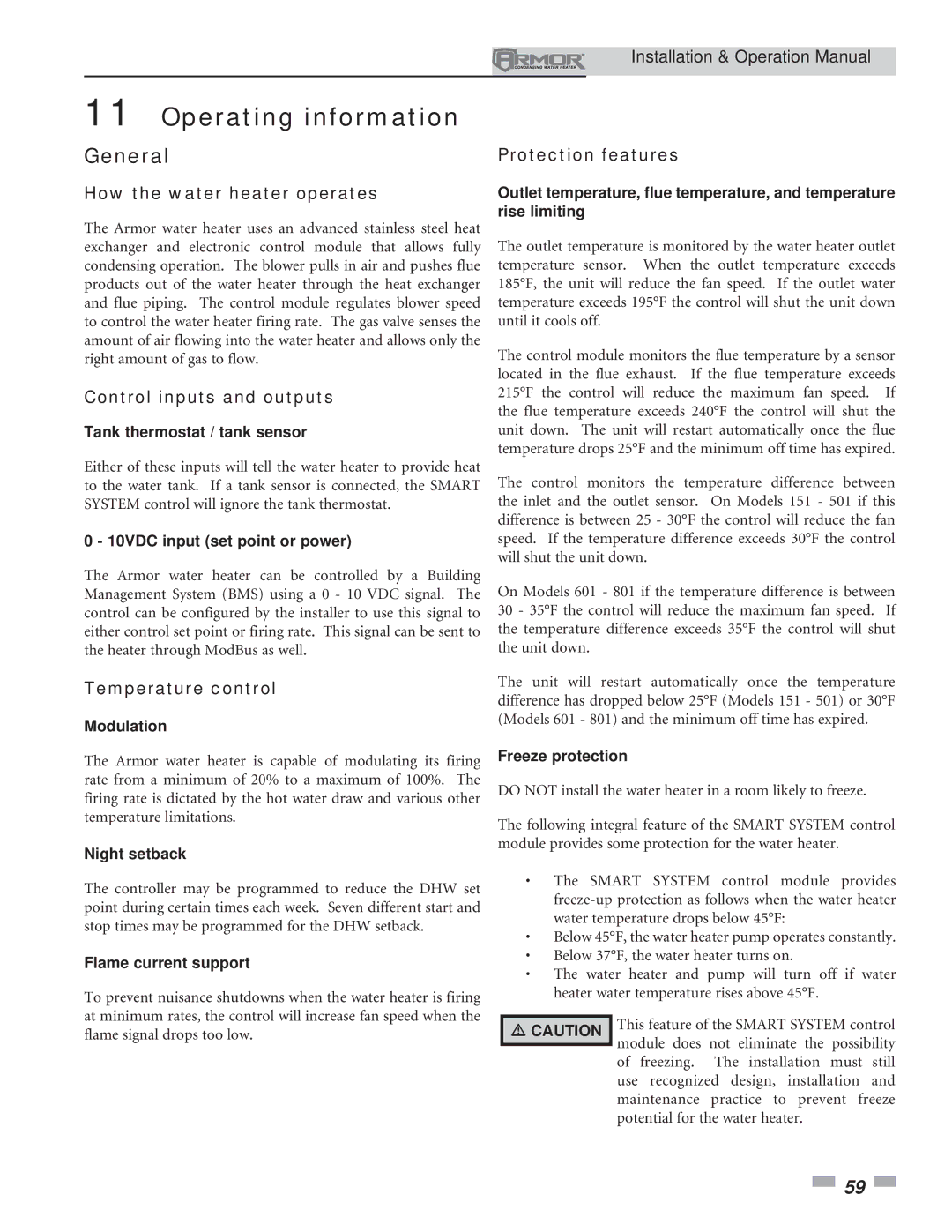 Lochinvar 151 operation manual Operating information, General 