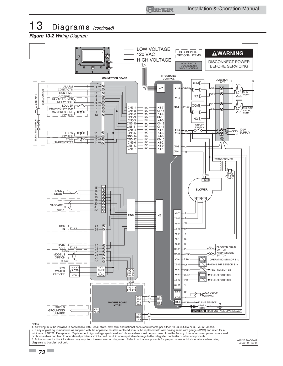 Lochinvar 151 2 Wiring Diagram, Installation & Operation Manual, LOW VOLTAGE 120 VAC HIGH VOLTAGE, Diagrams continued 