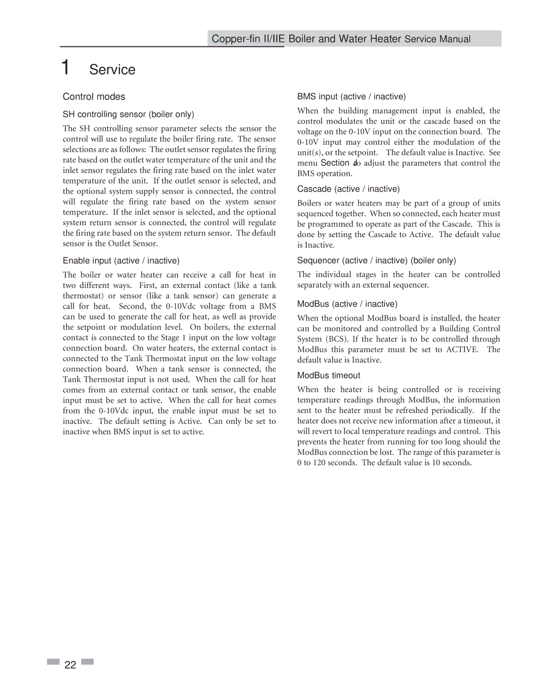 Lochinvar 2072, 402 service manual Control modes 