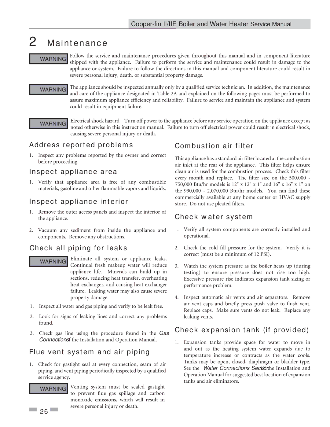 Lochinvar 2072, 402 service manual Maintenance 