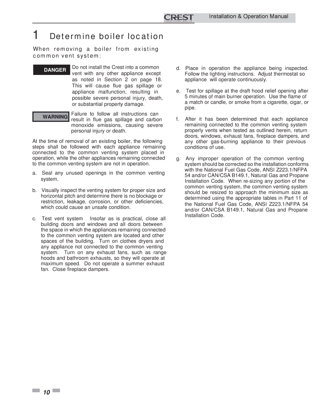 Lochinvar 2.5, 3.5 service manual When removing a boiler from existing common vent system 