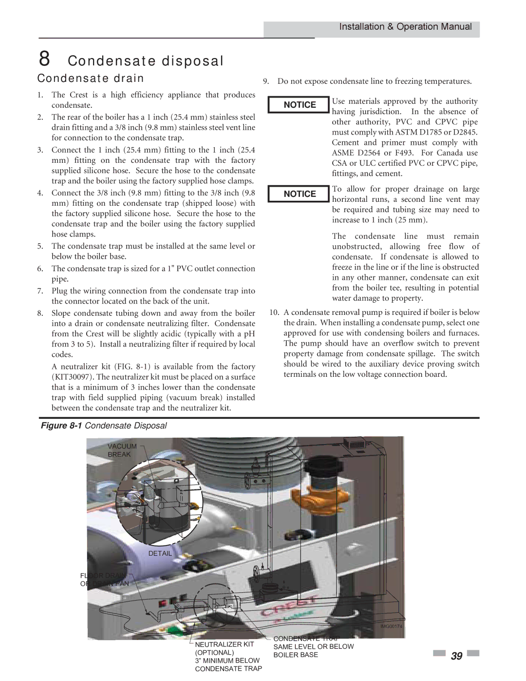 Lochinvar 3.5, 2.5 service manual Condensate disposal, Condensate drain 