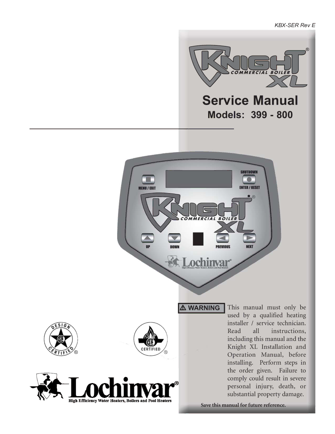 Lochinvar 399 - 800 service manual Models 399 