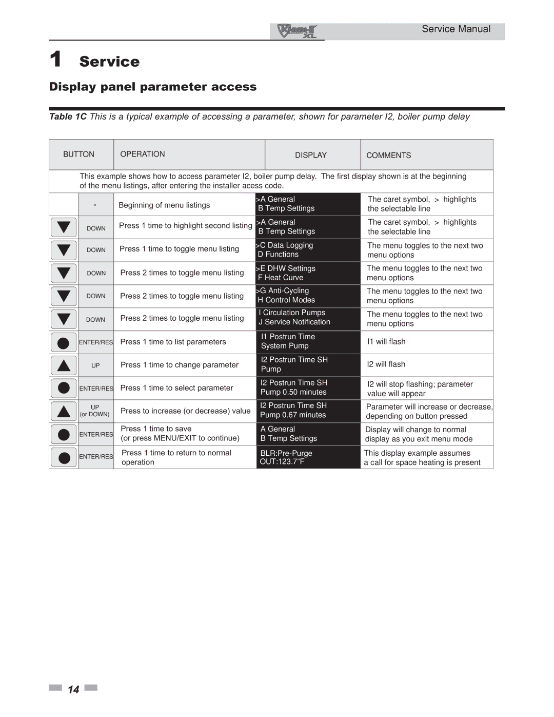 Lochinvar 399 - 800 service manual Display panel parameter access, Value will appear 