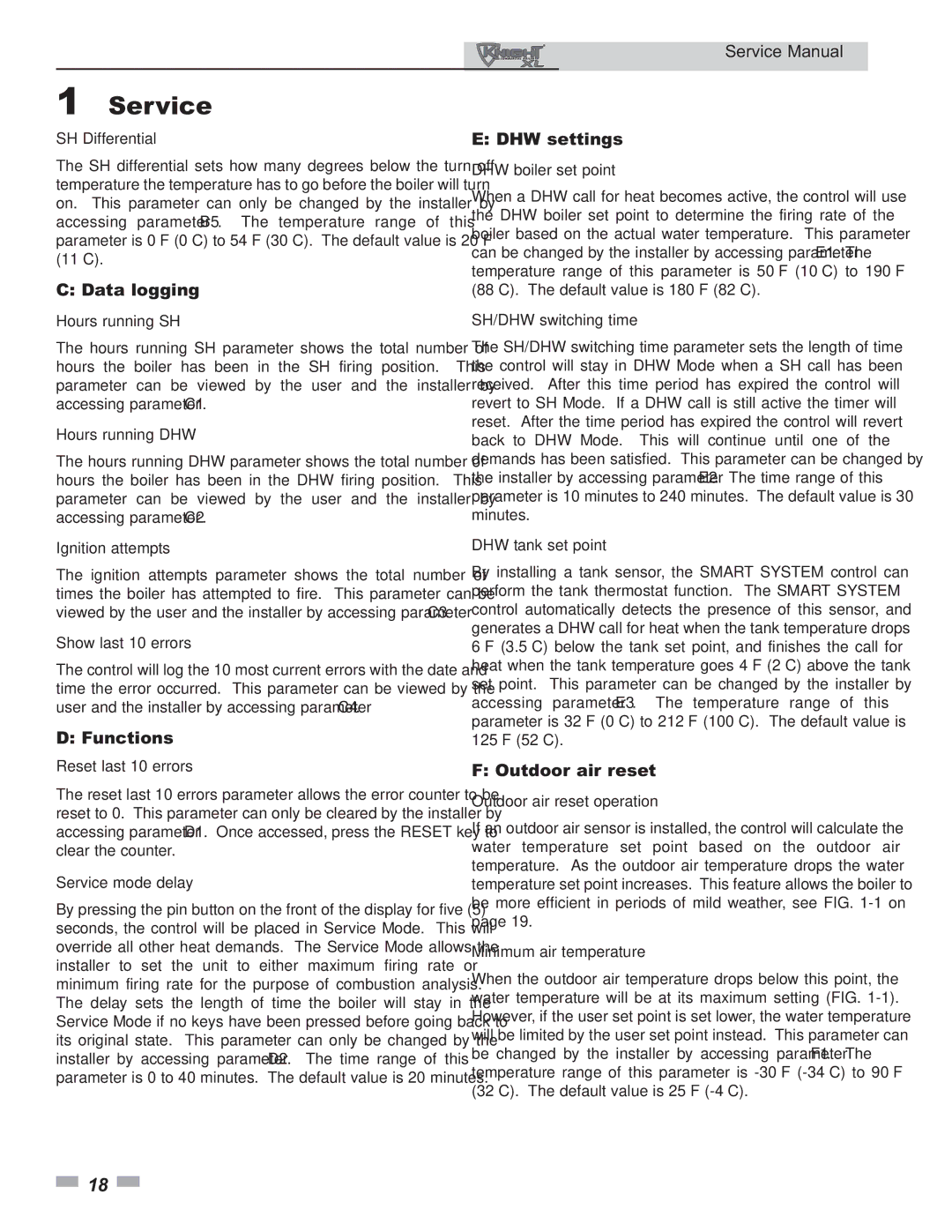 Lochinvar 399 - 800 service manual Data logging, Functions, DHW settings, Outdoor air reset 