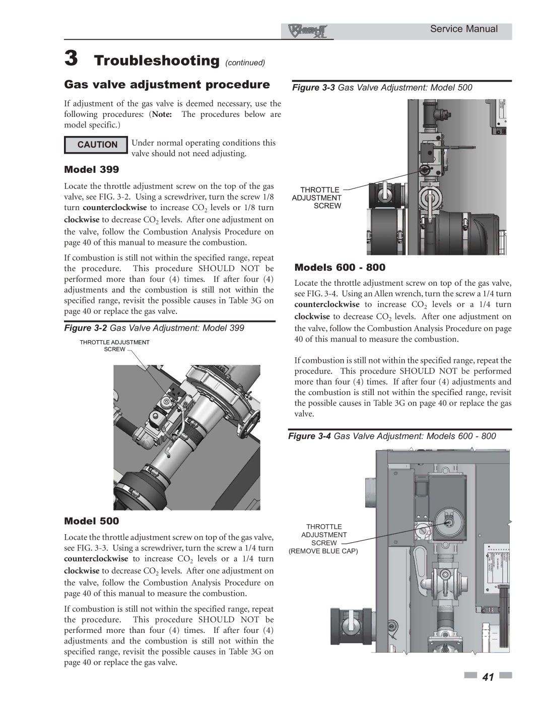 Lochinvar 399 - 800 service manual Gas valve adjustment procedure, Models 600 