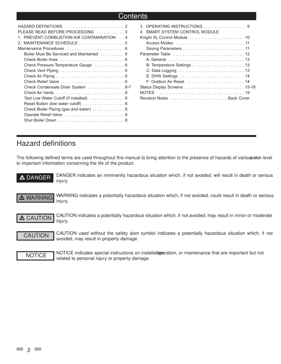 Lochinvar 399 - 800 manual Contents 