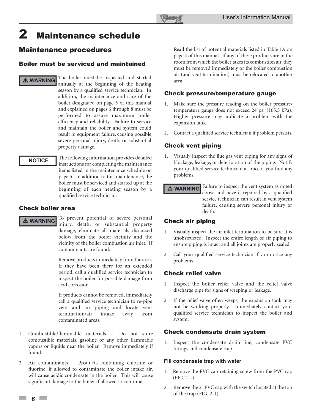 Lochinvar 399 - 800 manual Maintenance schedule 