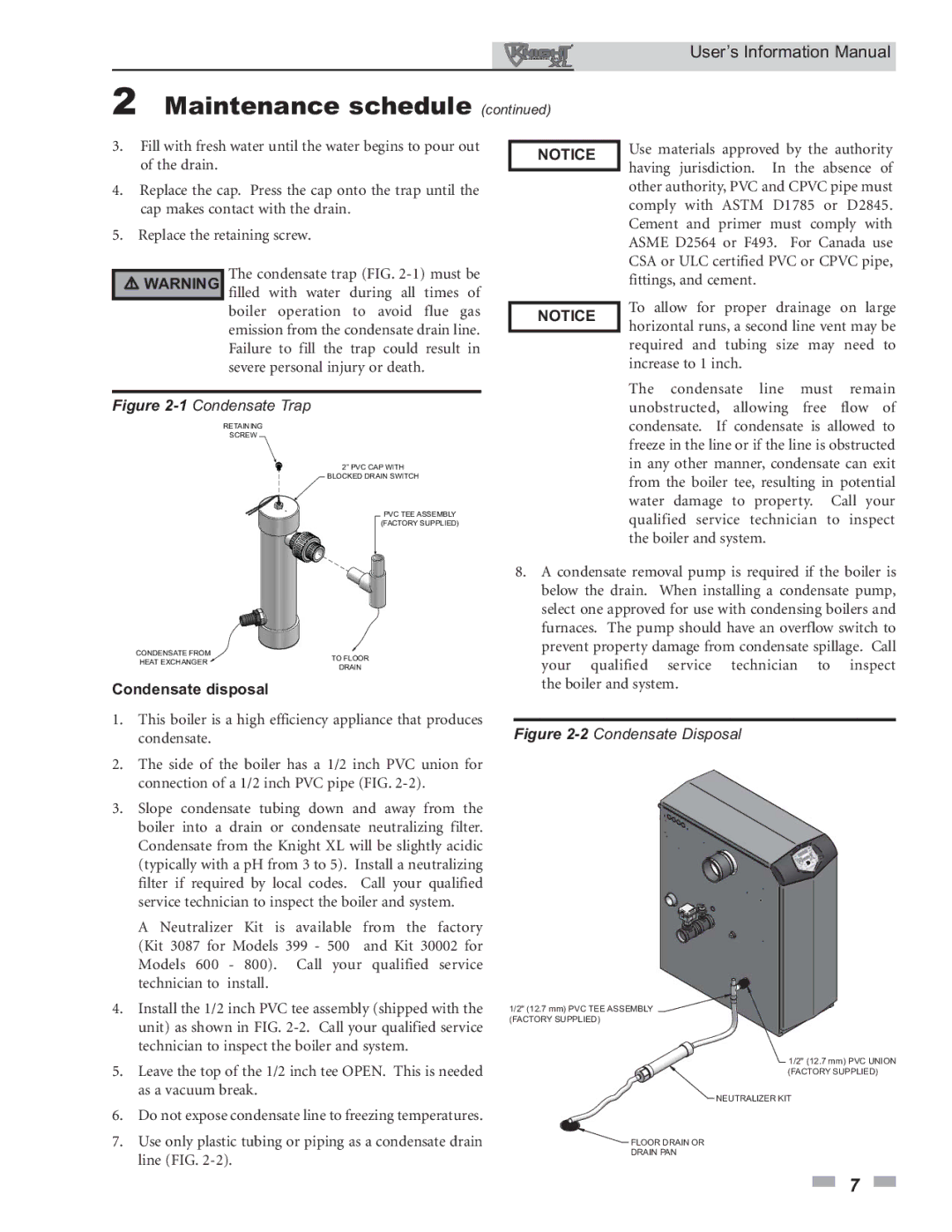 Lochinvar 399 - 800 manual 1Condensate Trap, Condensate disposal 