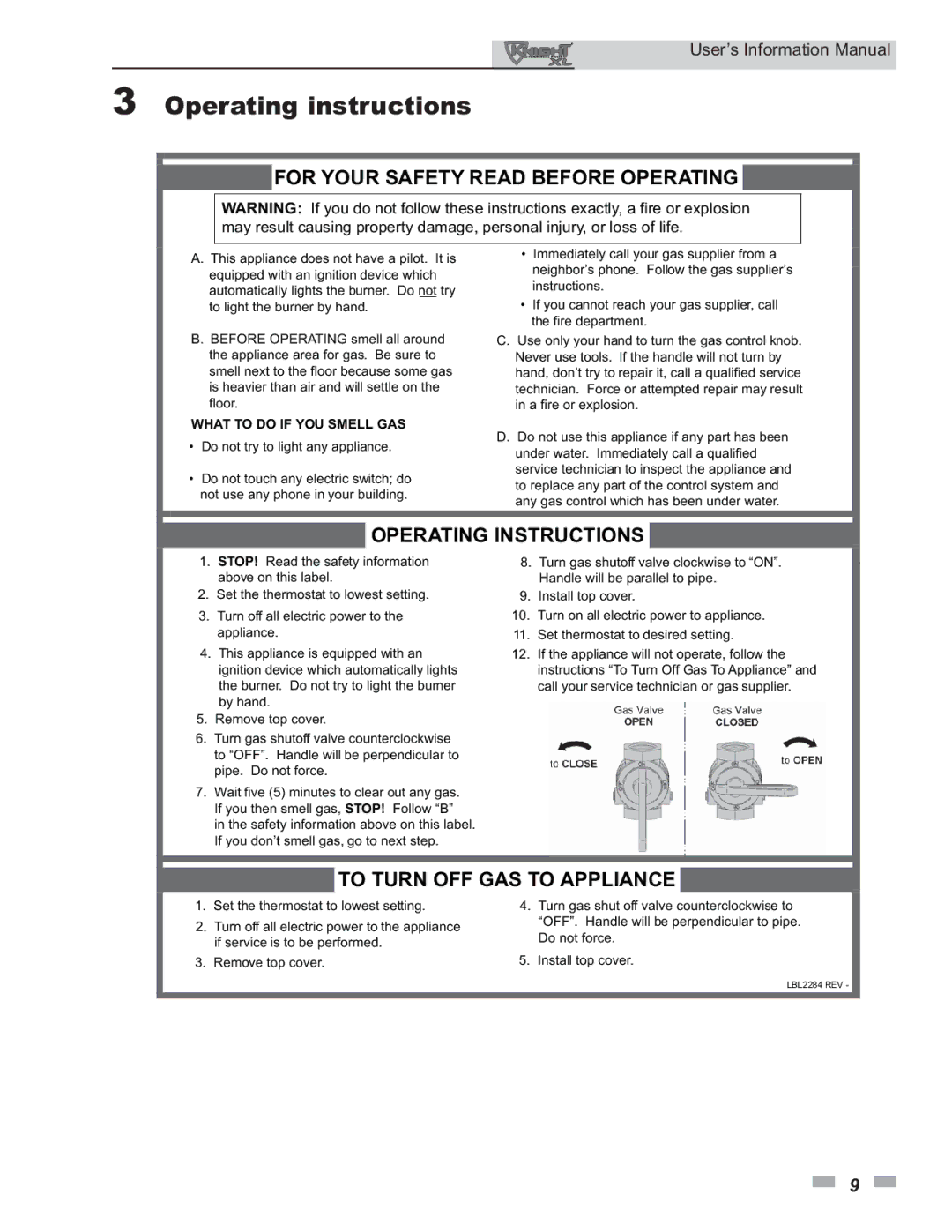 Lochinvar 399 - 800 manual Operating instructions, For Your Safety Read Before Operating 