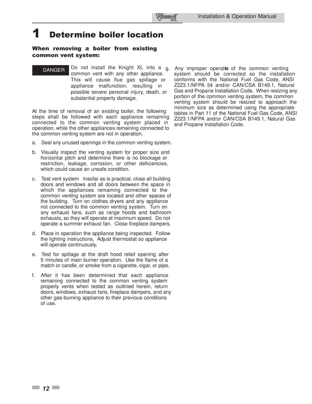 Lochinvar 399 operation manual When removing a boiler from existing common vent system 