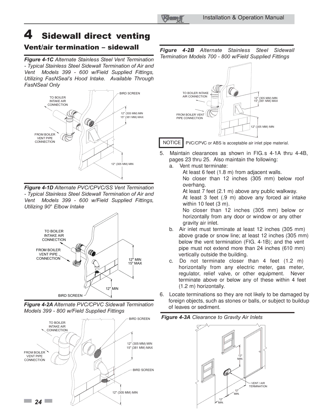 Lochinvar 399 operation manual 3AClearance to Gravity Air Inlets 