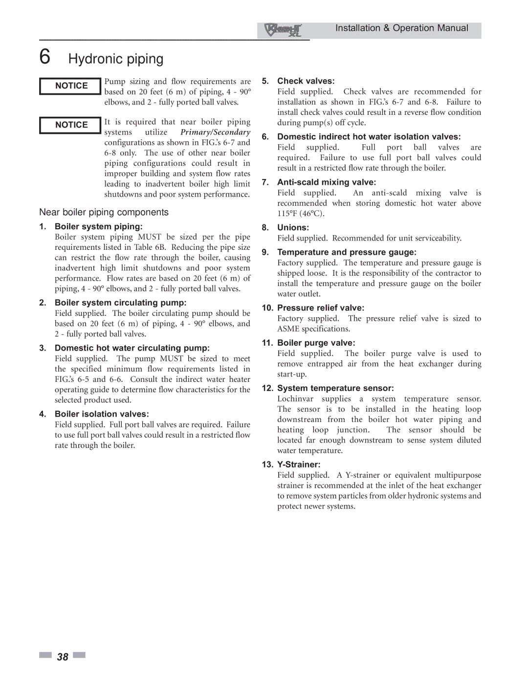 Lochinvar 399 operation manual Near boiler piping components 