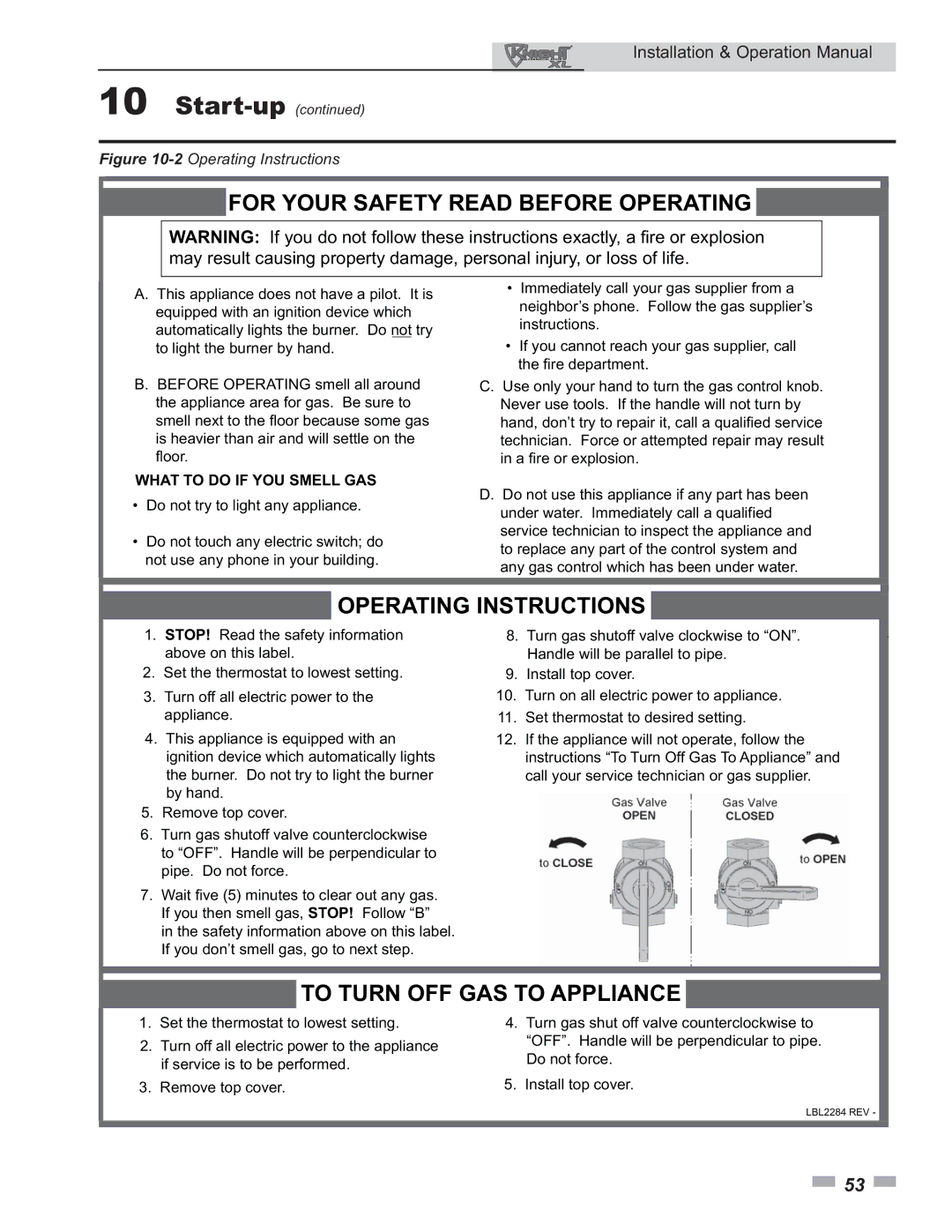 Lochinvar 399 operation manual For Your Safety Read Before Operating 