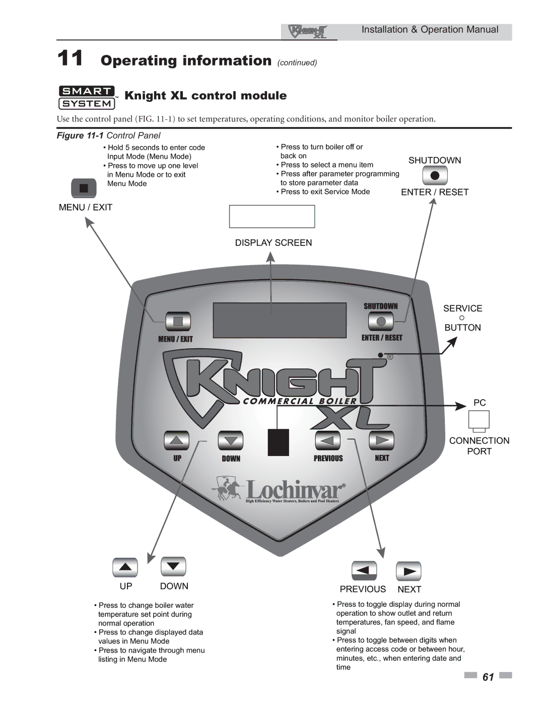 Lochinvar 399 operation manual Knight XL control module, Shutdown 