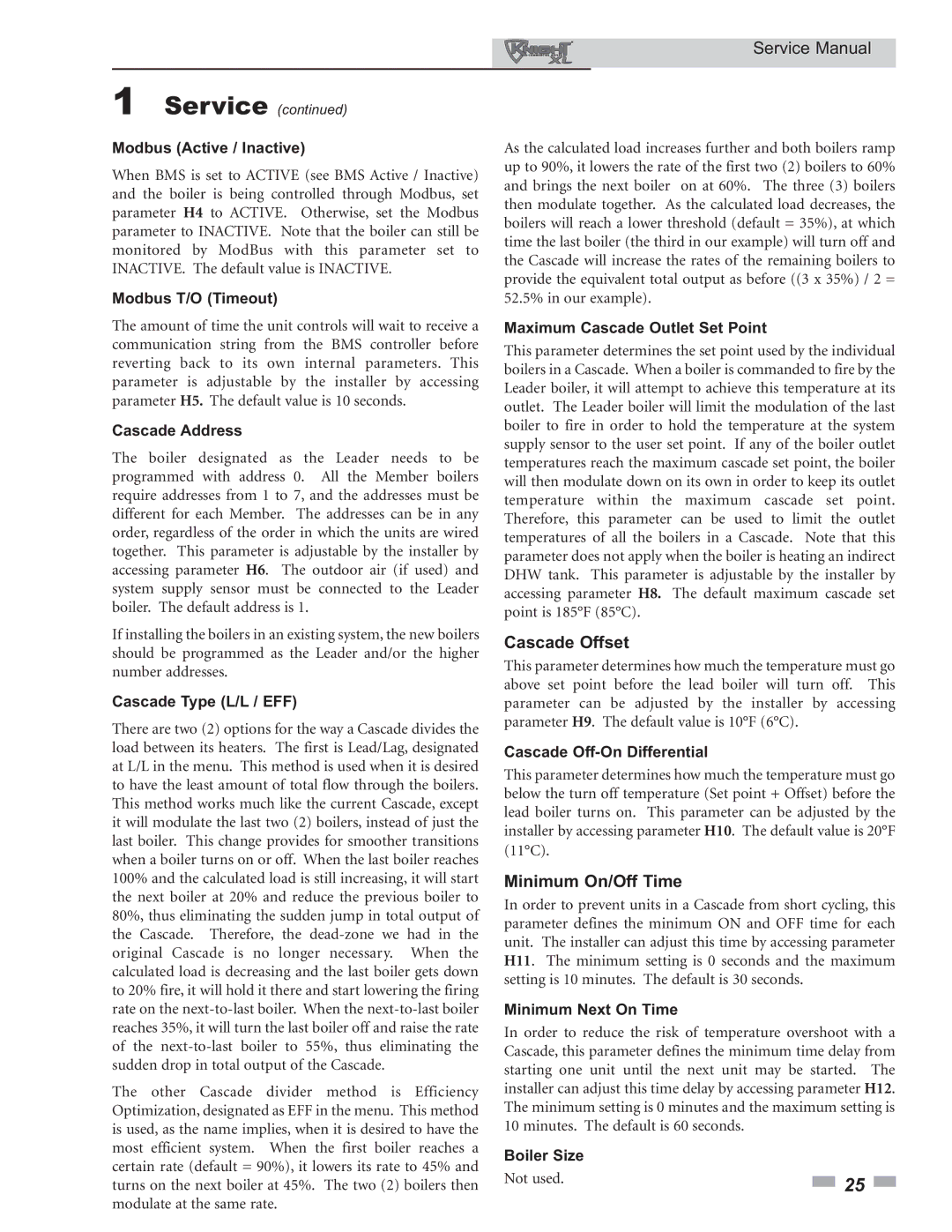 Lochinvar 400 - 801 service manual Cascade Offset, Minimum On/Off Time 