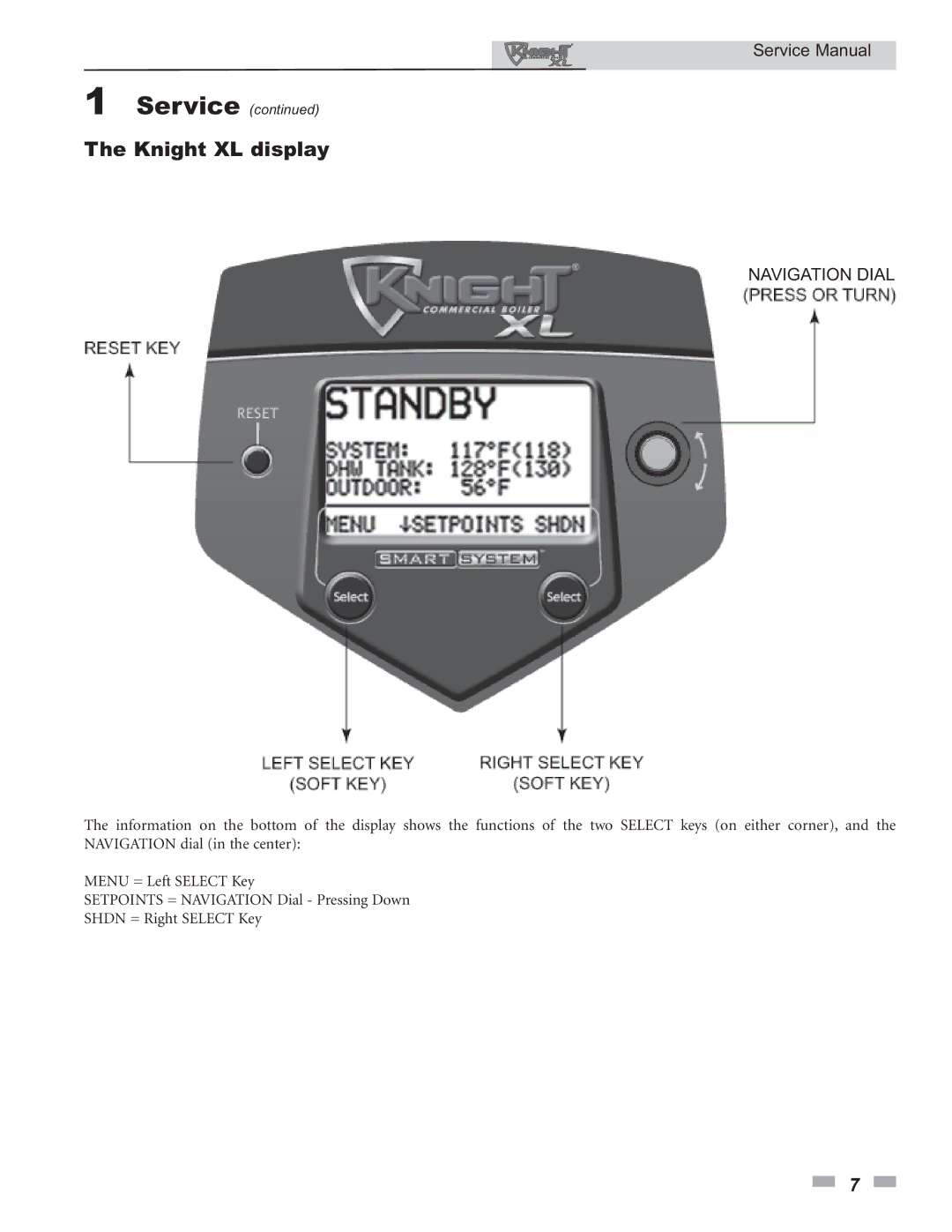 Lochinvar 400 - 801 service manual Knight XL display, Navigation Dial 