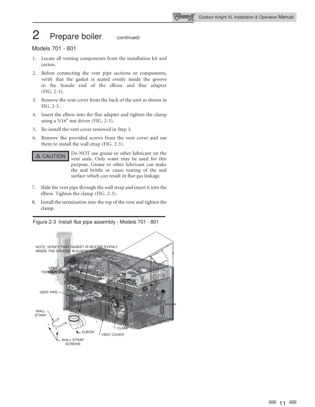 Lochinvar 400-801 operation manual 3Install ﬂue pipe assembly Models 701 