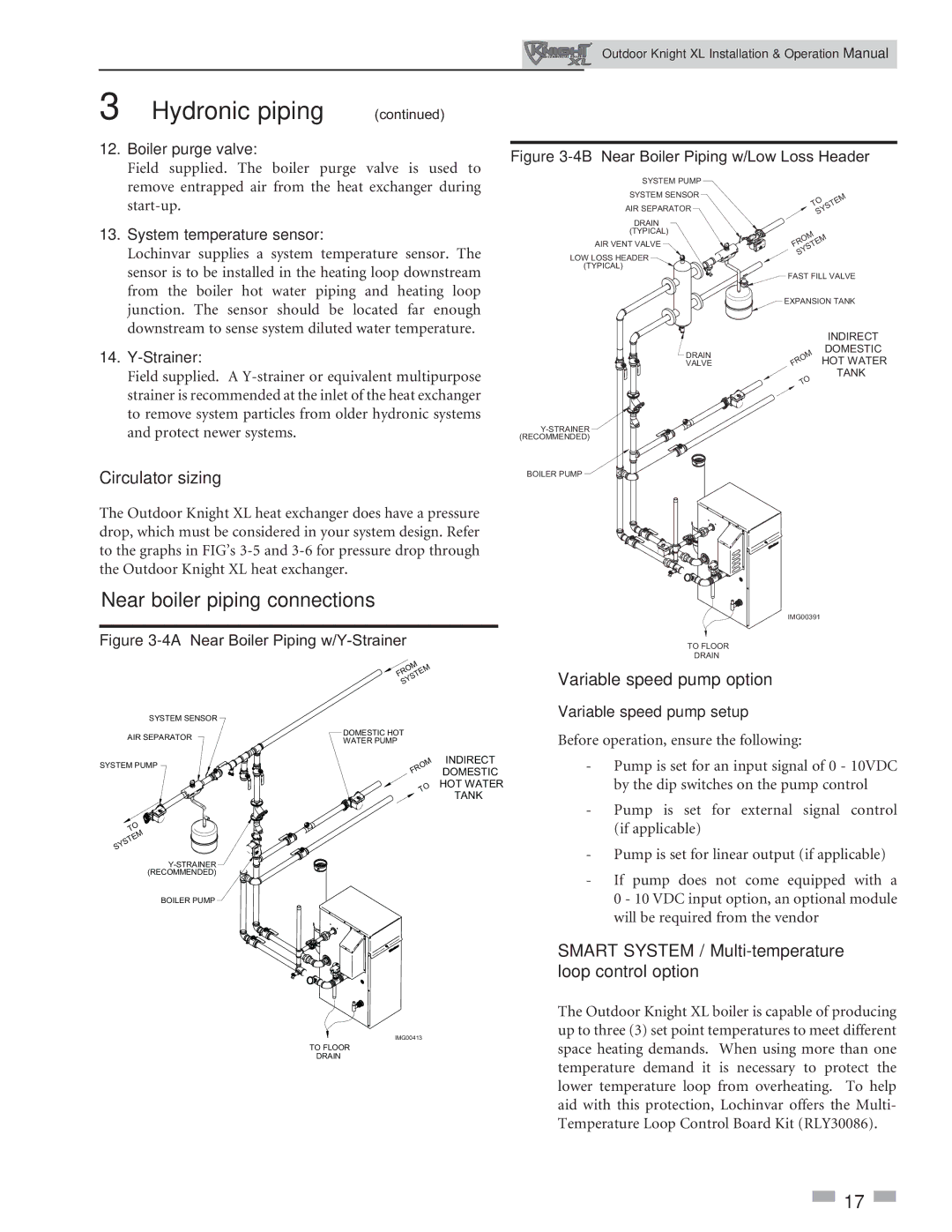 Lochinvar 400-801 operation manual Near boiler piping connections, Circulator sizing, Variable speed pump option 