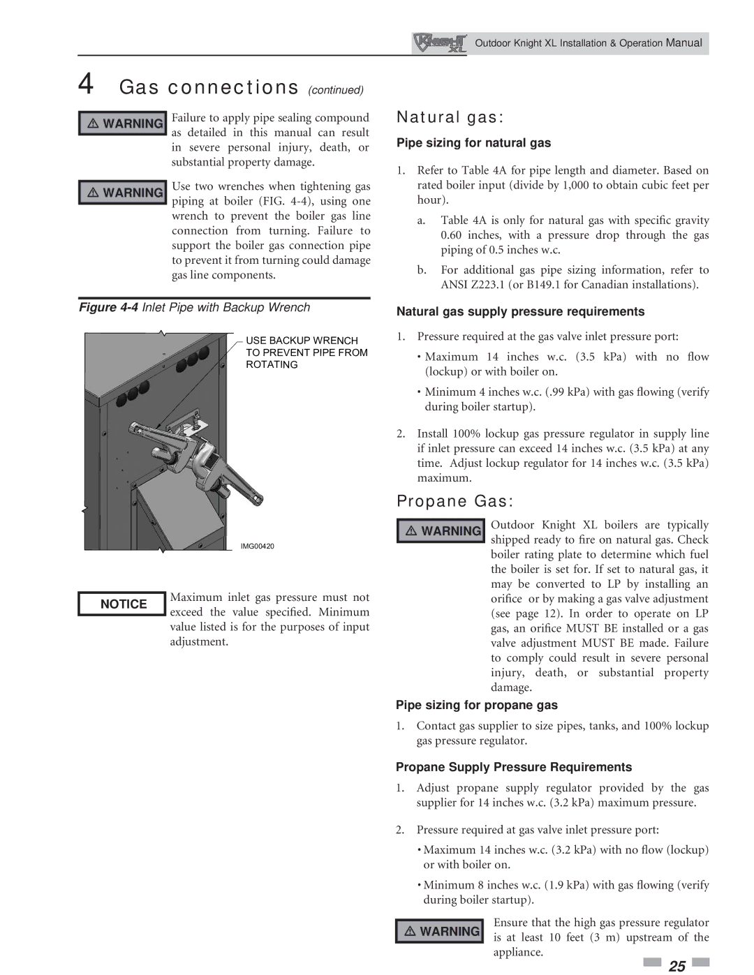 Lochinvar 400-801 operation manual Natural gas, Propane Gas 