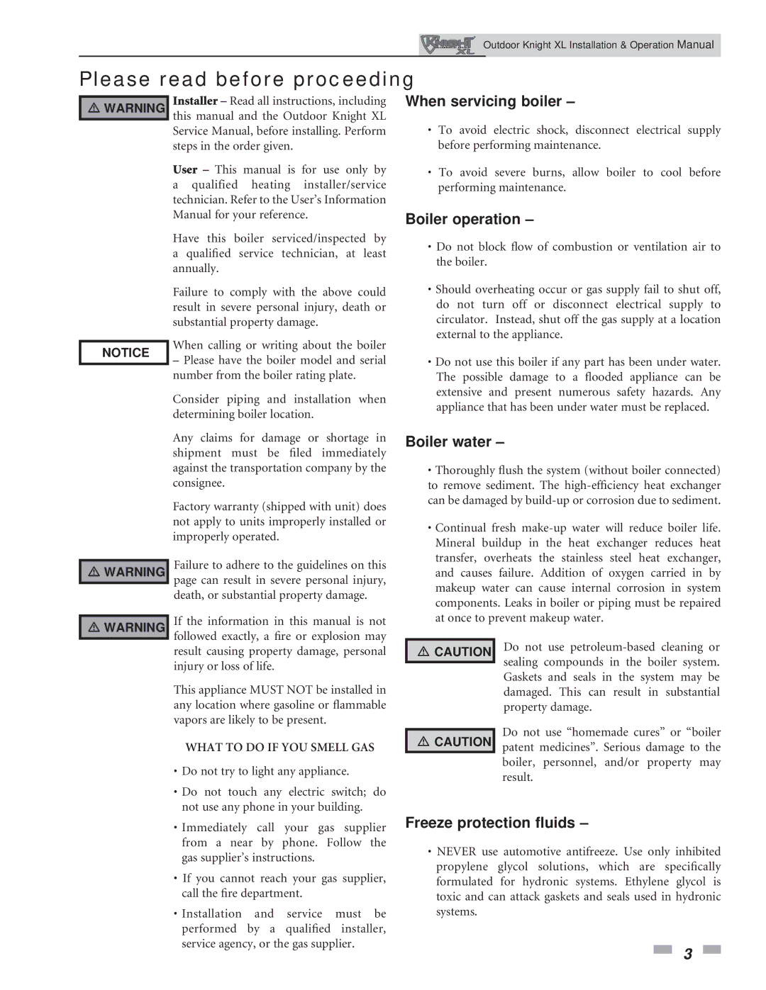 Lochinvar 400-801 operation manual Please read before proceeding, When servicing boiler 