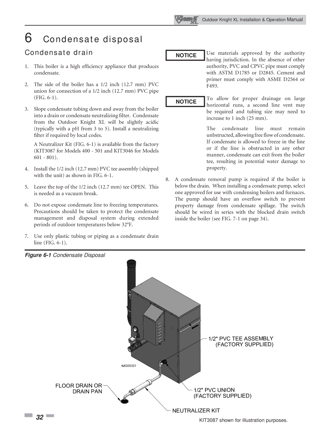 Lochinvar 400-801 operation manual Condensate disposal, Condensate drain 