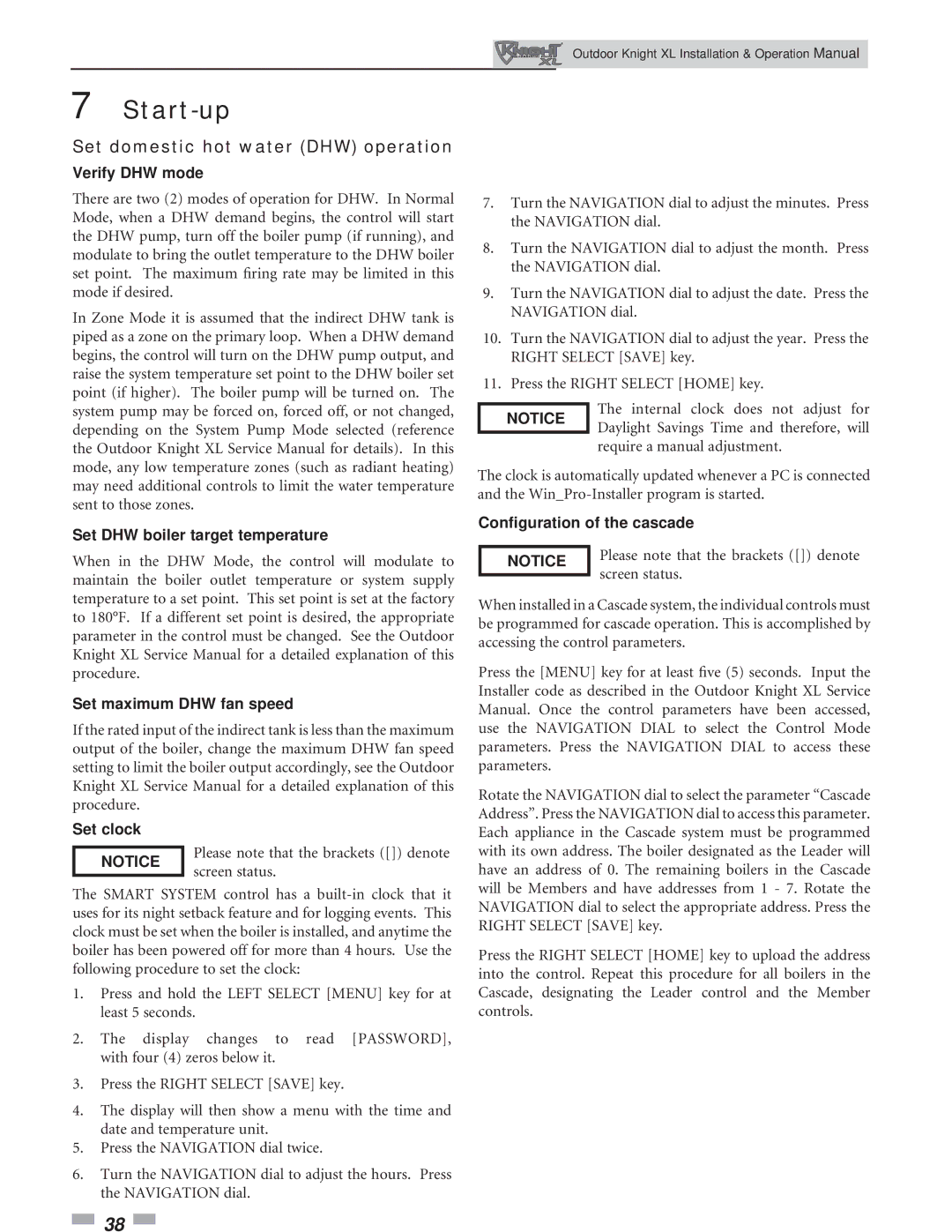 Lochinvar 400-801 operation manual Set domestic hot water DHW operation, Verify DHW mode, Conﬁguration of the cascade 