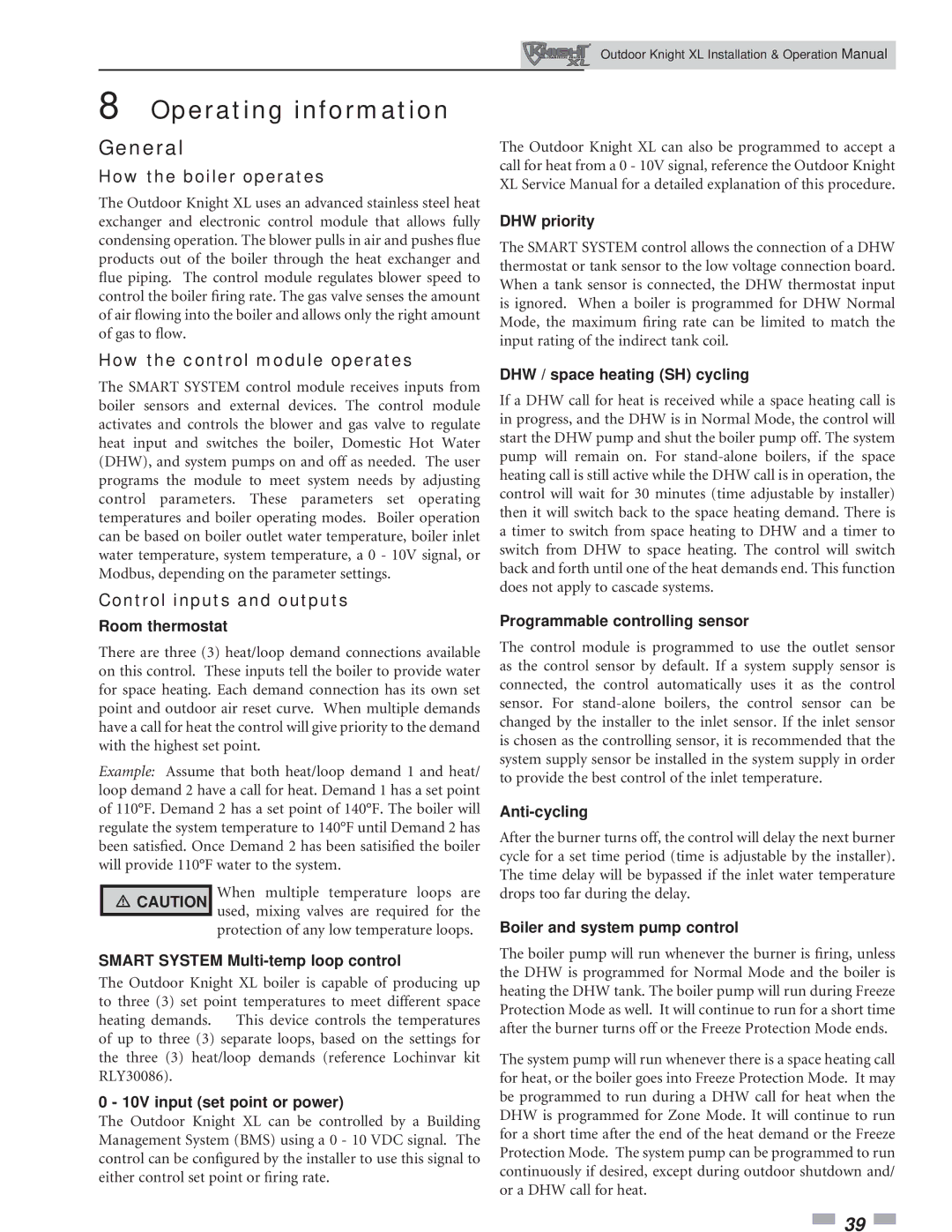 Lochinvar 400-801 operation manual Operating information, General, How the boiler operates, How the control module operates 