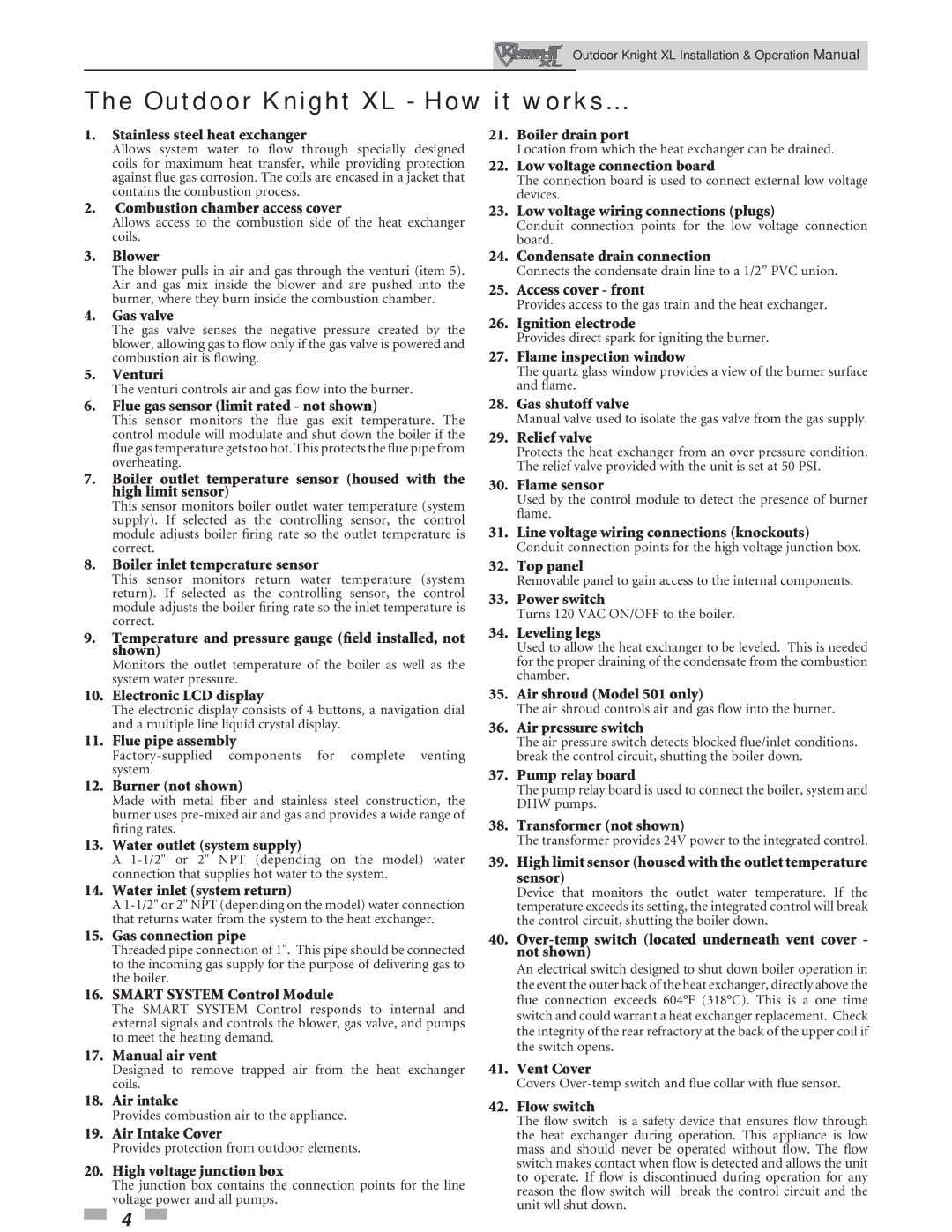 Lochinvar 400-801 operation manual Outdoor Knight XL How it works, Stainless steel heat exchanger 