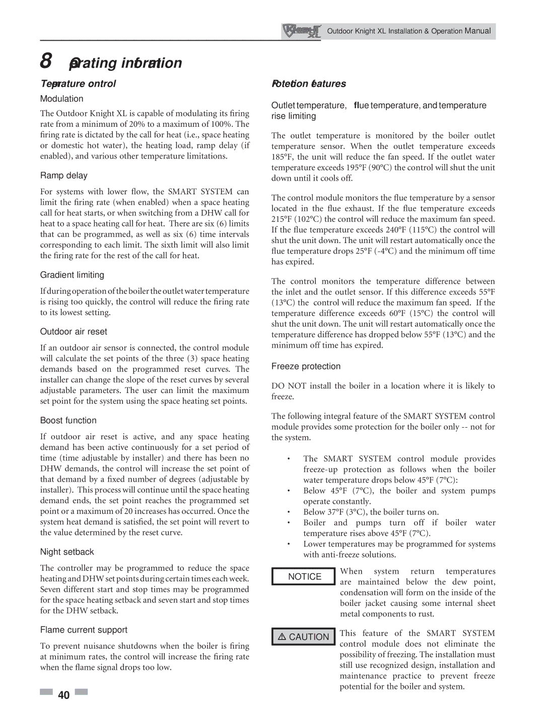 Lochinvar 400-801 operation manual Temperature control, Protection features 