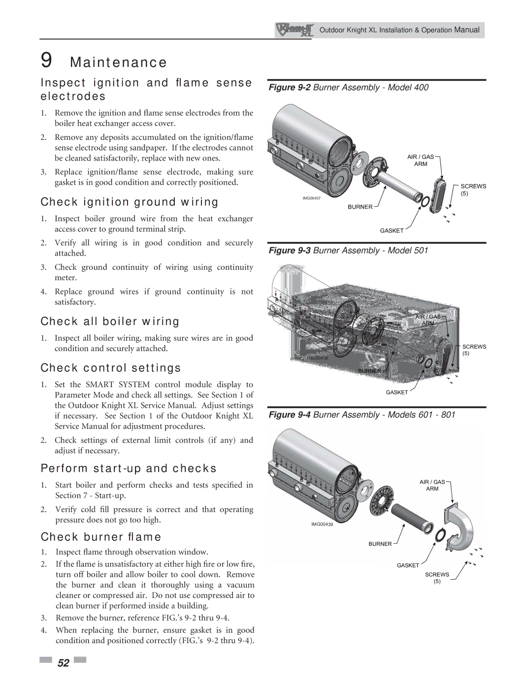 Lochinvar 400-801 Inspect ignition and ﬂame sense electrodes, Check ignition ground wiring, Check all boiler wiring 