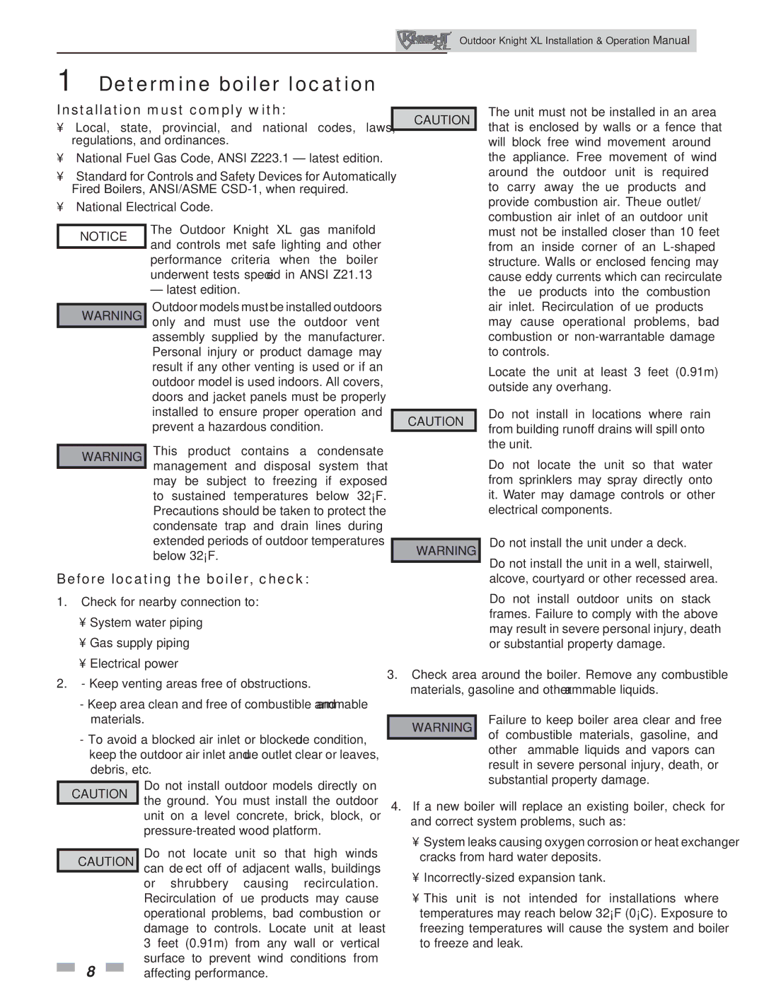 Lochinvar 400-801 Determine boiler location, Installation must comply with, Before locating the boiler, check 