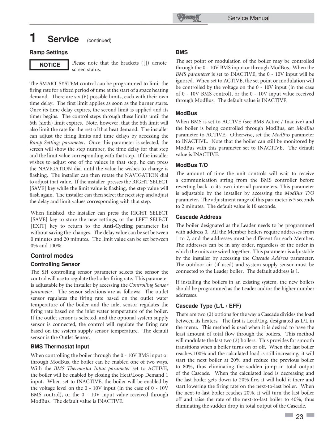 Lochinvar 400-801 service manual Control modes 