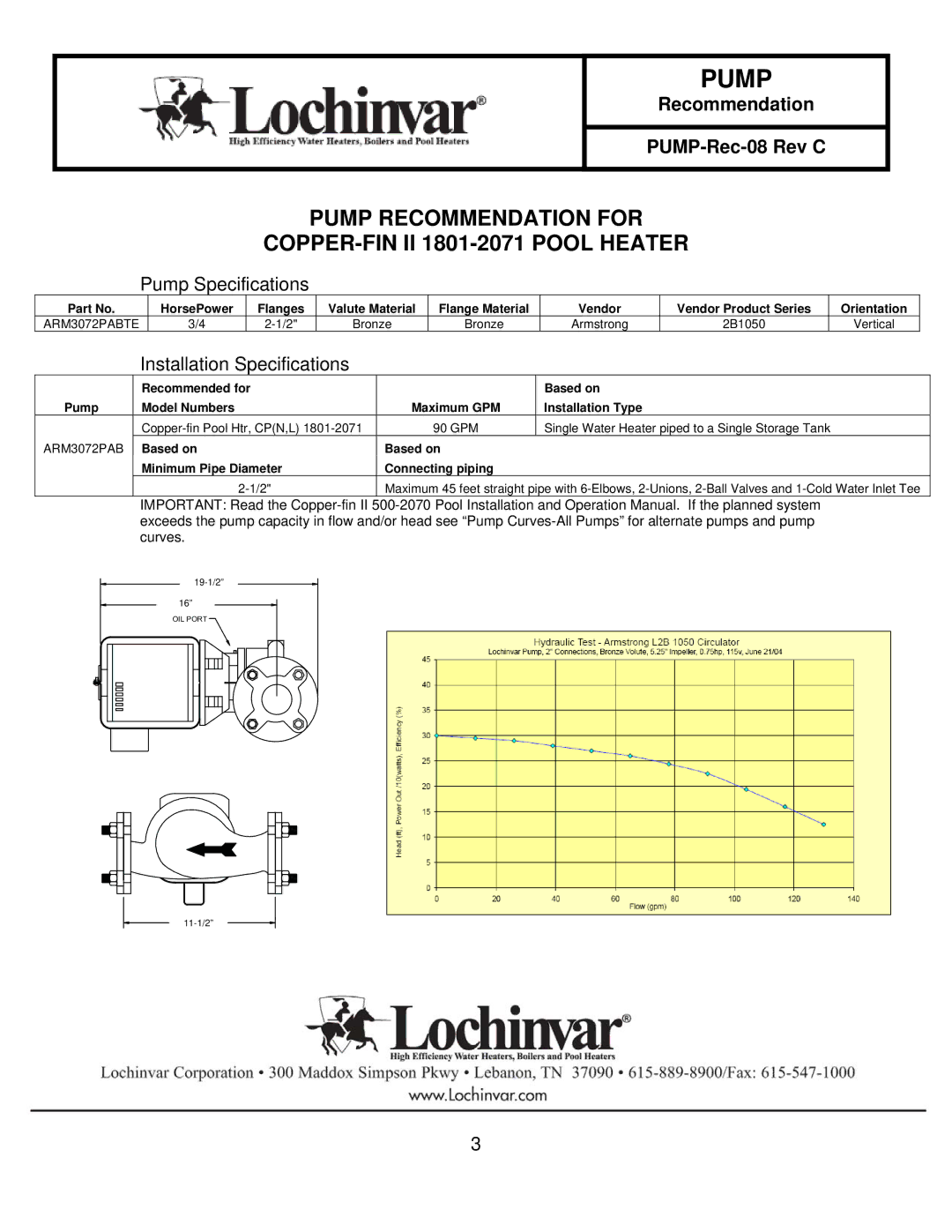 Lochinvar 401-751 specifications COPPER-FIN II 1801-2071 Pool Heater 