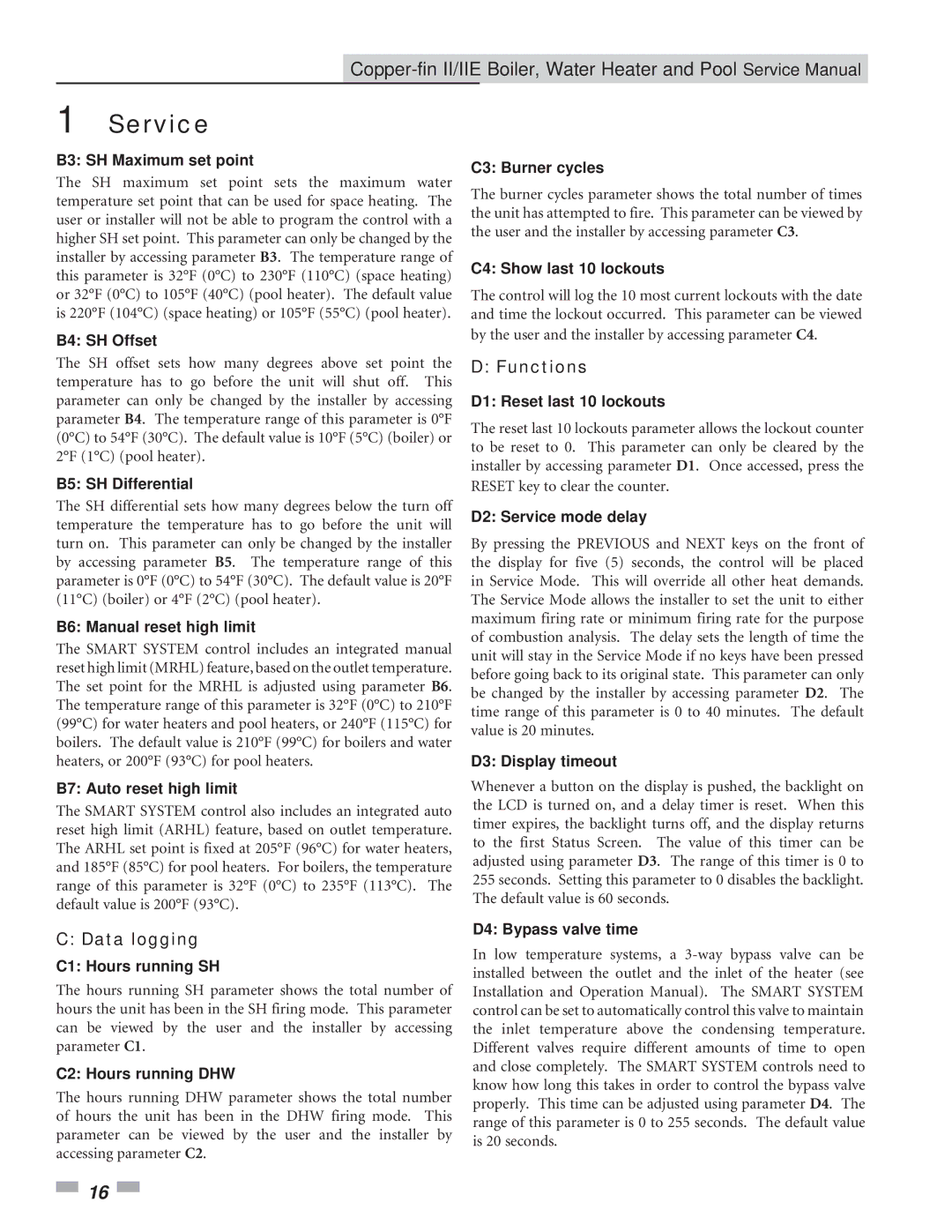 Lochinvar 402 - 2072, 502 - 2072 service manual Data logging, Functions 