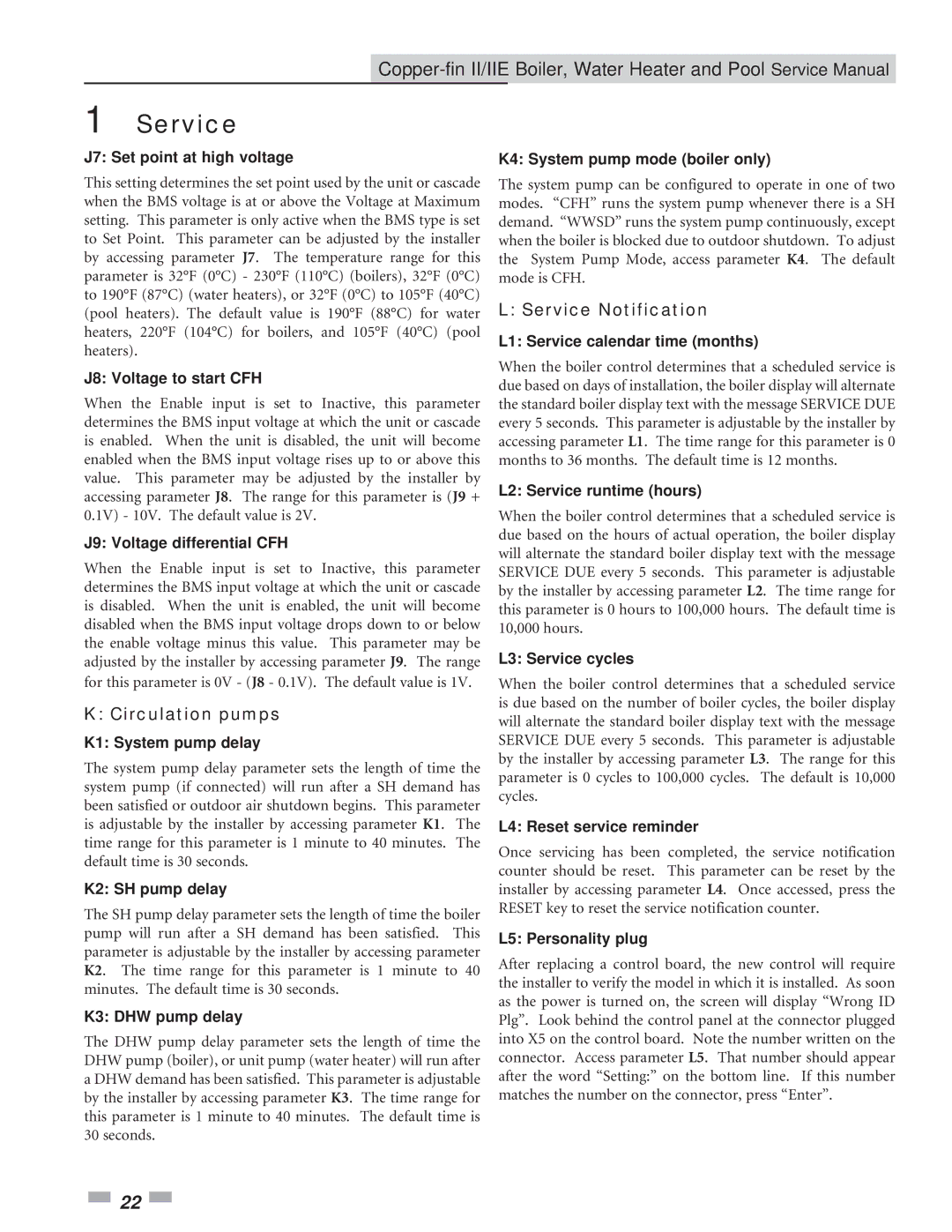 Lochinvar 402 - 2072, 502 - 2072 service manual Circulation pumps, Service Notification 