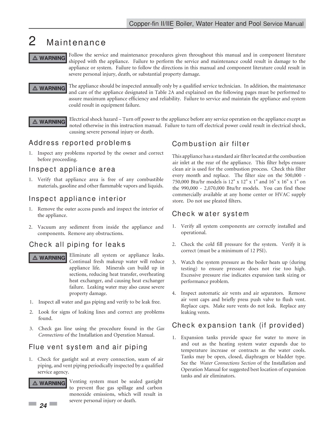 Lochinvar 402 - 2072, 502 - 2072 service manual Maintenance 