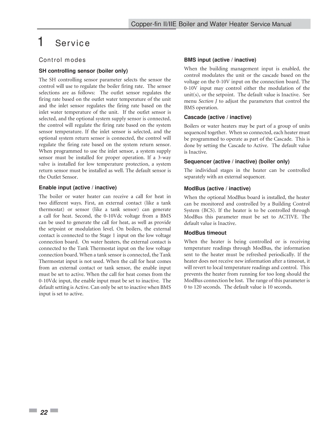 Lochinvar 402 - 2072 service manual Control modes 