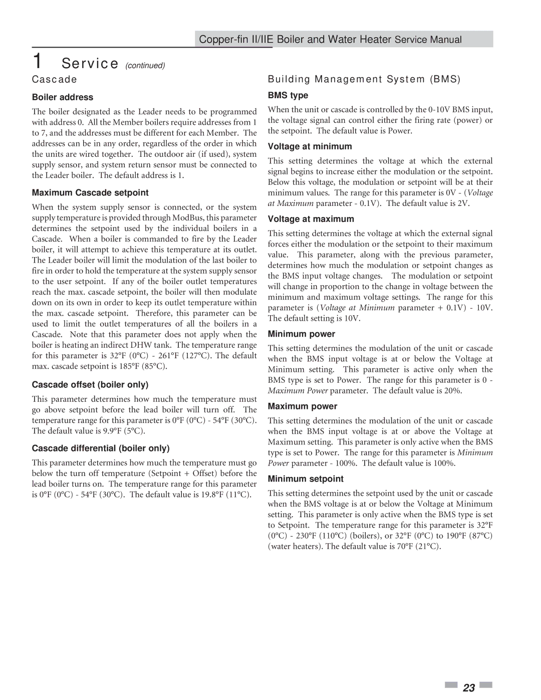 Lochinvar 402 - 2072 service manual Building Management System BMS, Cascade 