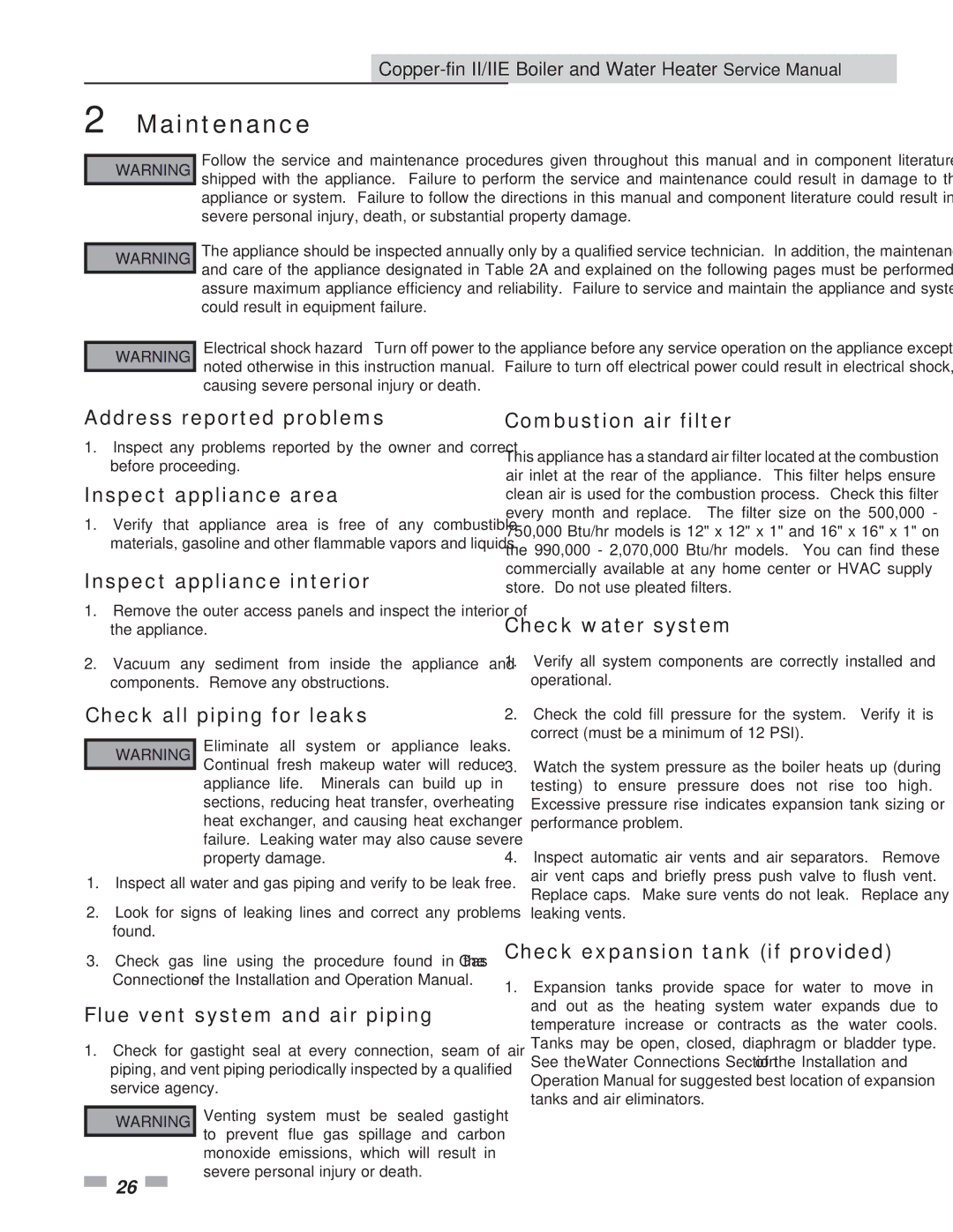 Lochinvar 402 - 2072 service manual Maintenance 