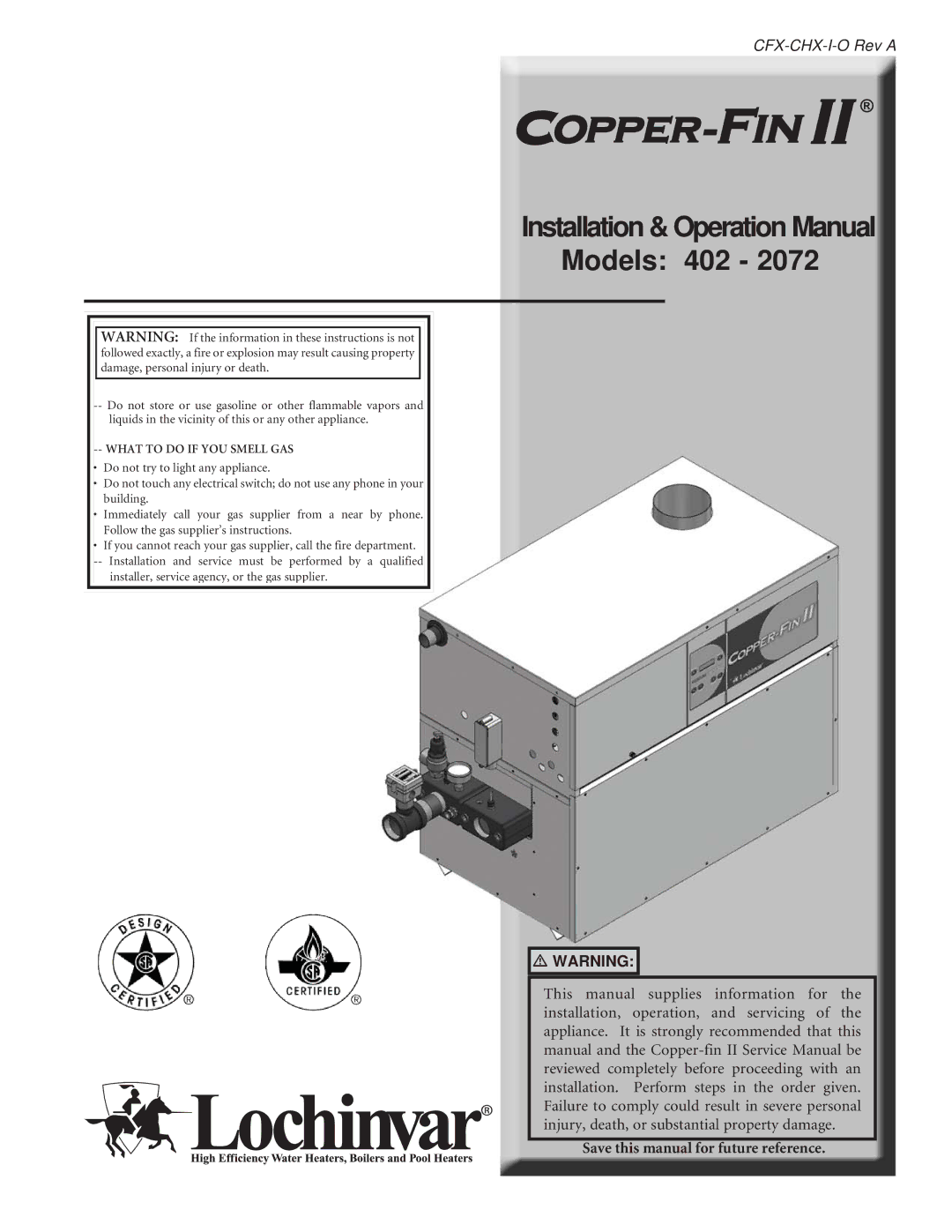 Lochinvar 502 - 2072, 402 - 2072 service manual Copper-fin II/IIE Boiler, Water Heater Pool Heater 