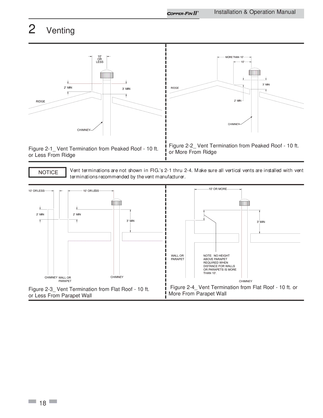 Lochinvar 402 - 2072 operation manual 1Vent Termination from Peaked Roof 10 ft. or Less From Ridge 