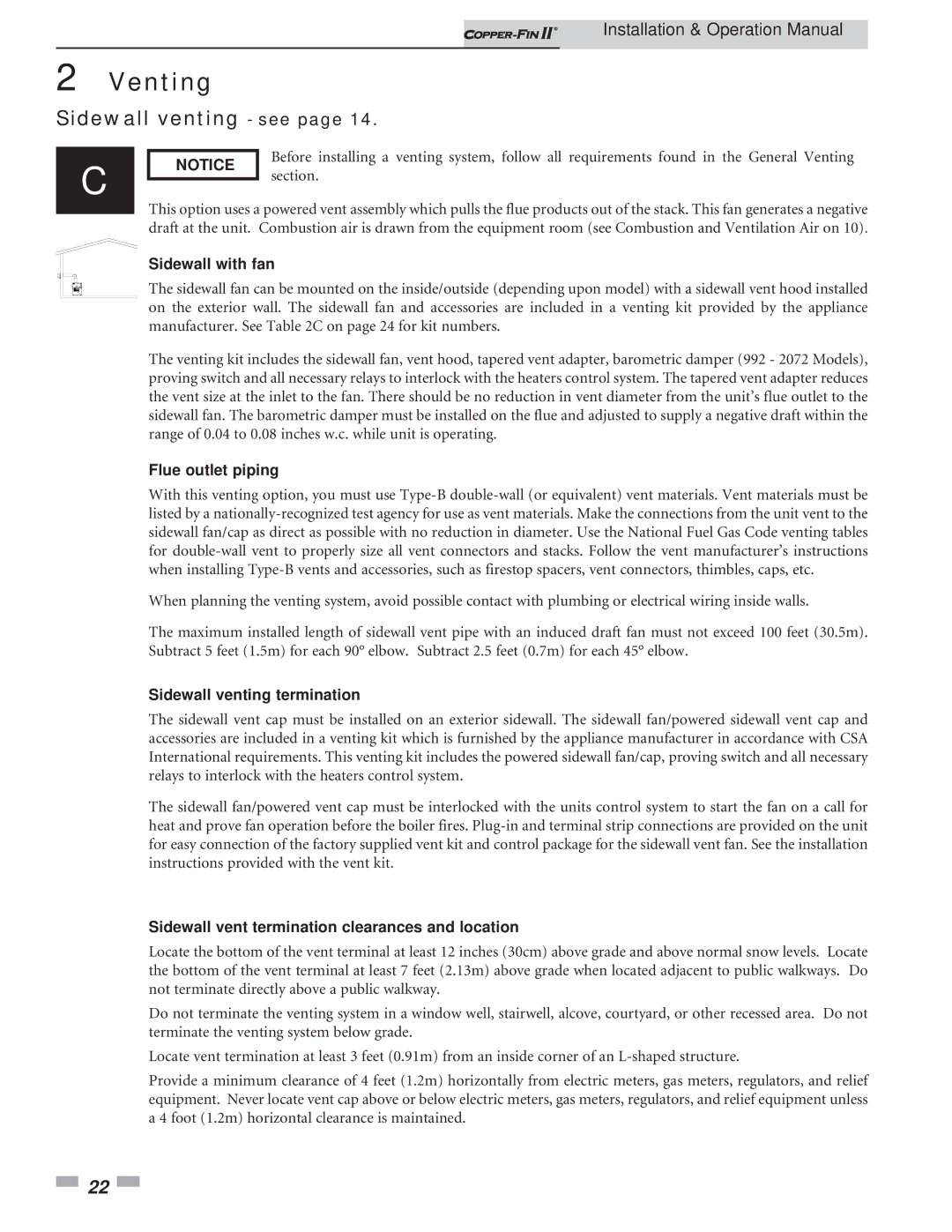 Lochinvar 402 - 2072 operation manual Sidewall venting see, Sidewall with fan, Sidewall venting termination 